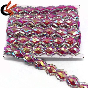 Customized fancy hot pink color rhinestone hot fix apparel trimming for carnival costume decoration