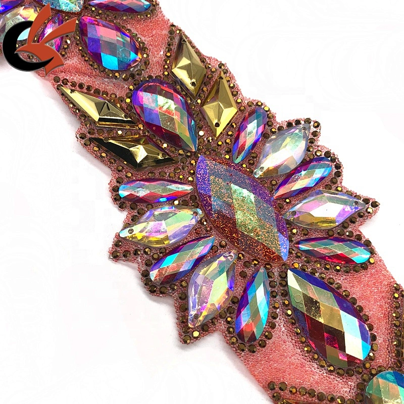 Big size Sewing Decoration Appliques Motif Hot Fix Rhinestone Tape Trim  For Dresses