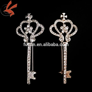 Silver Gold Rhinestone Crystal Key Brooch Pins