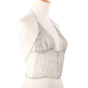 Women Girls Baroque Jeweled Crystal Rhinestone Bezel Diamond Dress Set Tassel Sexy Bra Body Chains