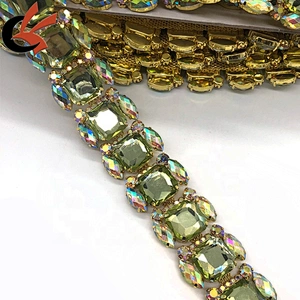 Diy applique square colorful resin rhinestone close gold claw chain trimming