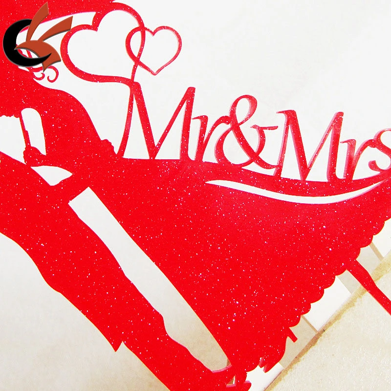 Gold Laser Cut Mr & Mrs Bride and Groom Acrylic Wedding Couple Cake Topper