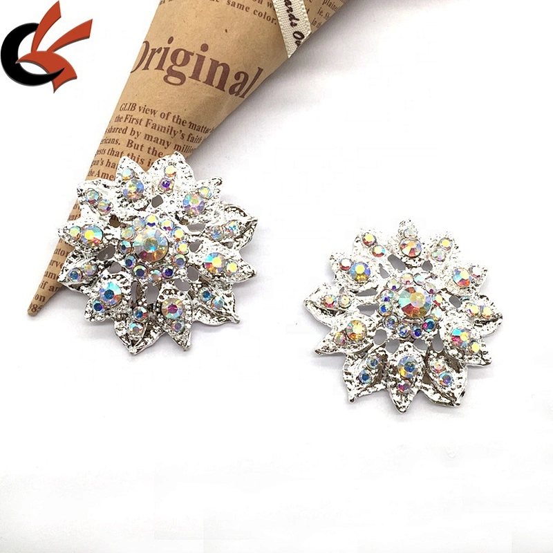Rhinestone Crystal Brooch Buckle with Metal Loop Round Big Buttons for Sewing Crystal Shank Button Wholesale