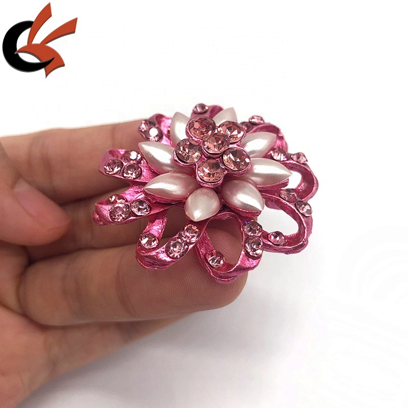 New fashion 40mm flower pink base pink crystal rhinestone brooch pins