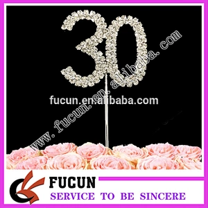 sparkling  funny crystal 30 ages birthday  cake topper with rhinestones