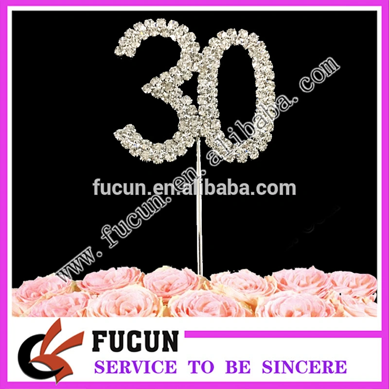 sparkling  funny crystal 30 ages birthday  cake topper with rhinestones