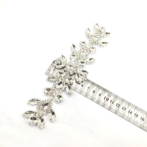 Custom Crystal Clear Sew On Chain Rhinestone Applique Patches Trims Sash Design For Wedding Dress