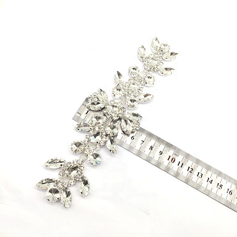 Custom Crystal Clear Sew On Chain Rhinestone Applique Patches Trims Sash Design For Wedding Dress