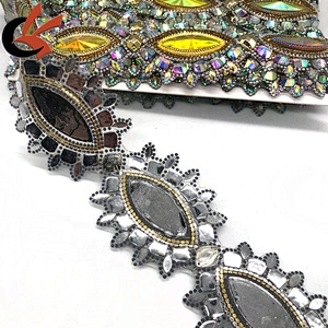 Customization factory wholesale Yellow AB rhinestone hot fix motif apparel trimming