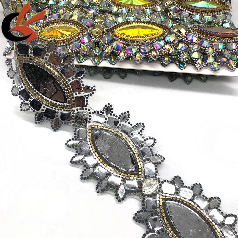 Customization factory wholesale Yellow AB rhinestone hot fix motif apparel trimming