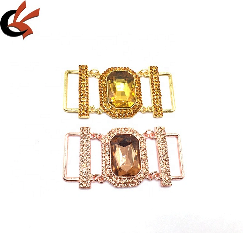 High Quality Custom Rose Gold Jewelry Crystal Belt Bikini Hardware Buckle Connector For Swimwear Suit