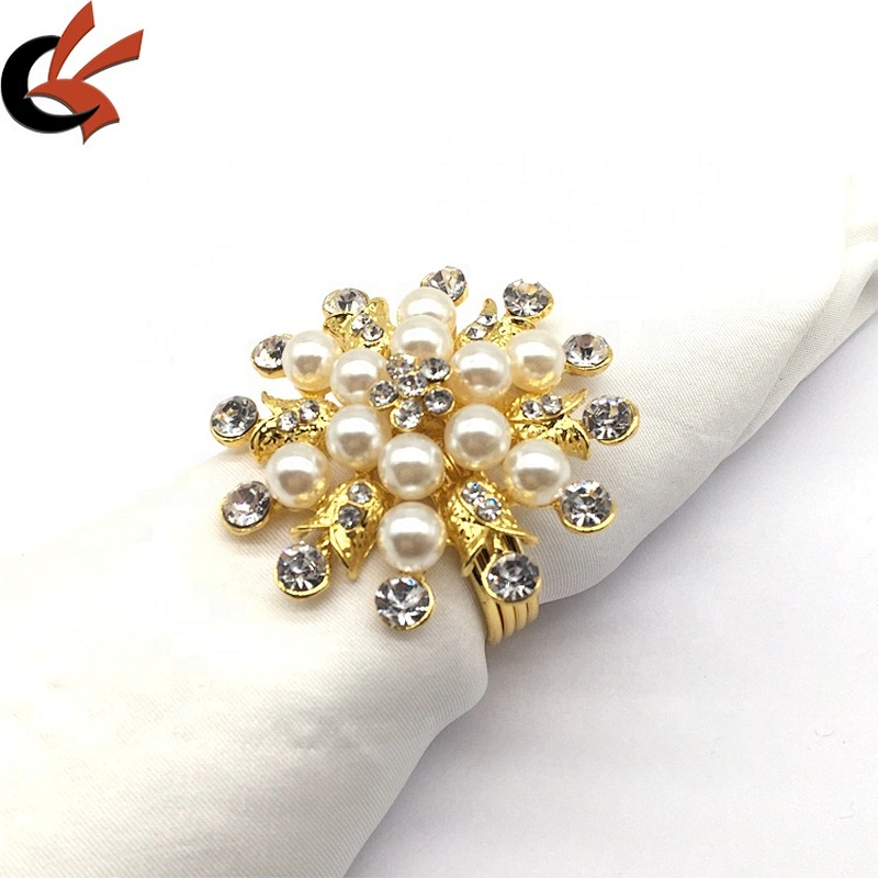 Gold alloy metal charm jewelry accessories rhinestone cheap wholesale pearl napkin ring