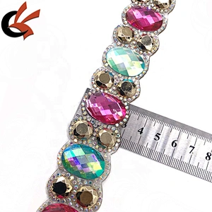 Customization fashion style heat transfer rhinestone chain trim hot fix tape trimming