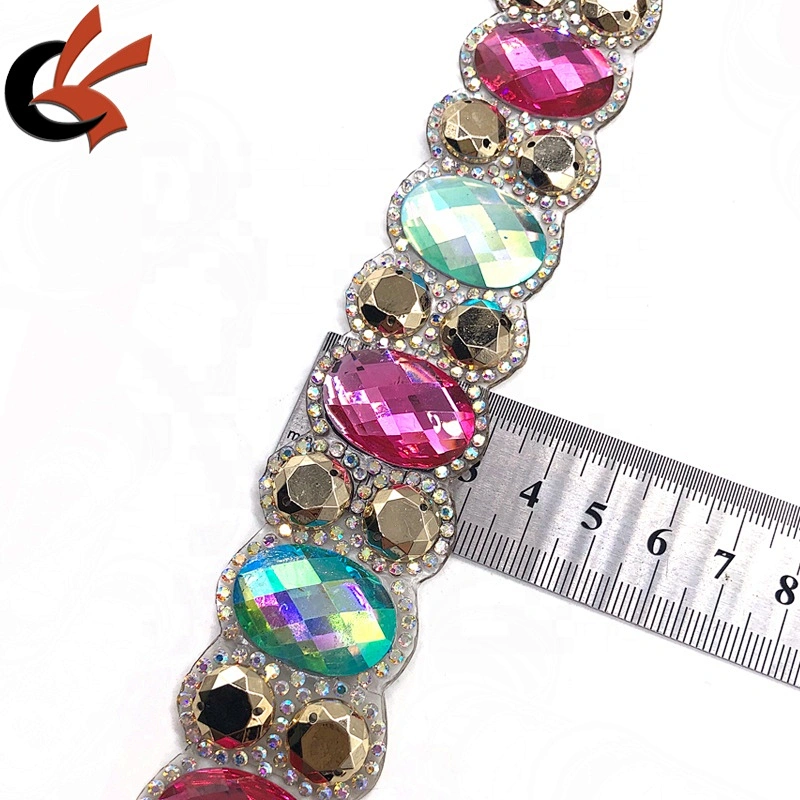 Customization fashion style heat transfer rhinestone chain trim hot fix tape trimming