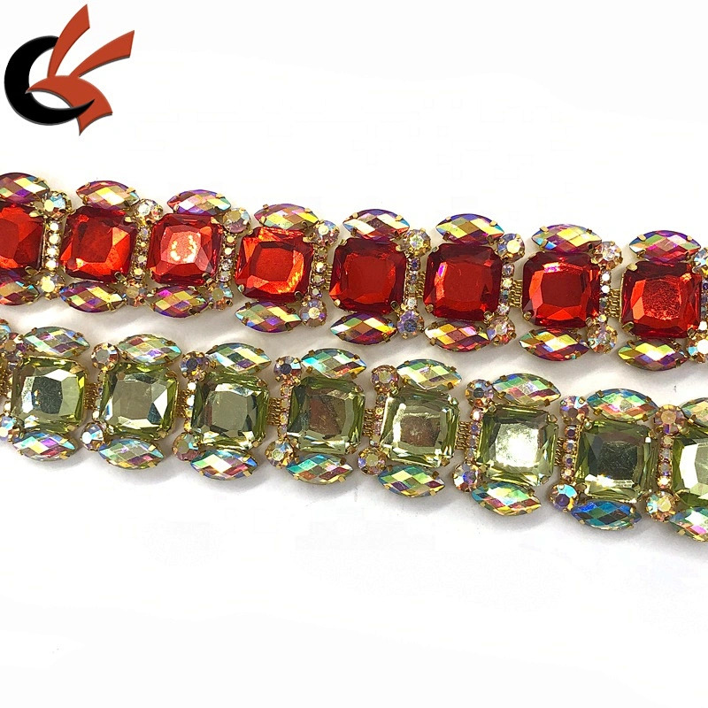 2021 Newest fashion designs sparkling colors rhinestone chain trimming
