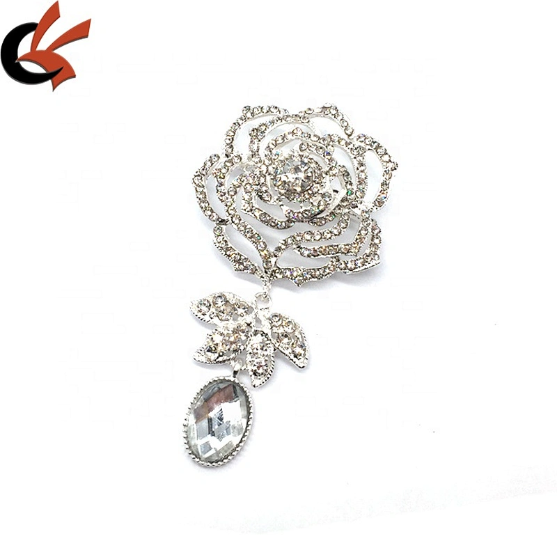 custom add logo pins brooches magnet available clear rose flower brooch for women
