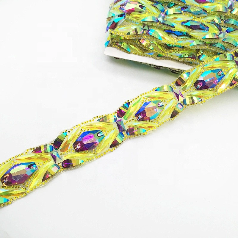 In stocked gold color resin rhinestone trims costume design hot fix transfer chain trim tape