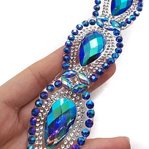 Hot Fix Blue AB Resin Rhinestone Trim Carnival Dress Custom Rhinestone Trimming