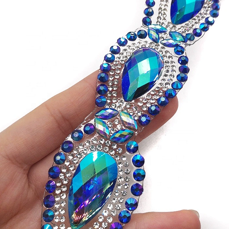 Hot Fix Blue AB Resin Rhinestone Trim Carnival Dress Custom Rhinestone Trimming