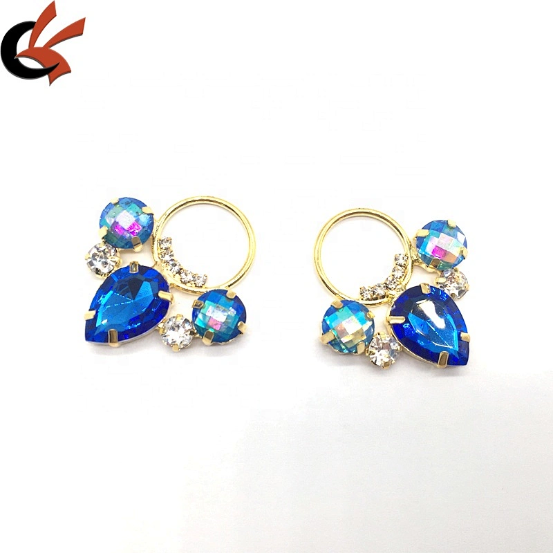 Hot new designed rhinestone blue crystal women bikini ring buckle style connector for swimsuit