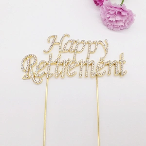 2018 new party products gold/siver rhinestone happy retirement cake topper for copmany employee celebration