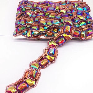 Gorgeous iron-on trim made of resin ab rhinestone for evening dress