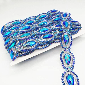 Custom New Arrival Item Crystal Sapphire Resin AB Material Hot Fix Rhinestone Motif Trimmings
