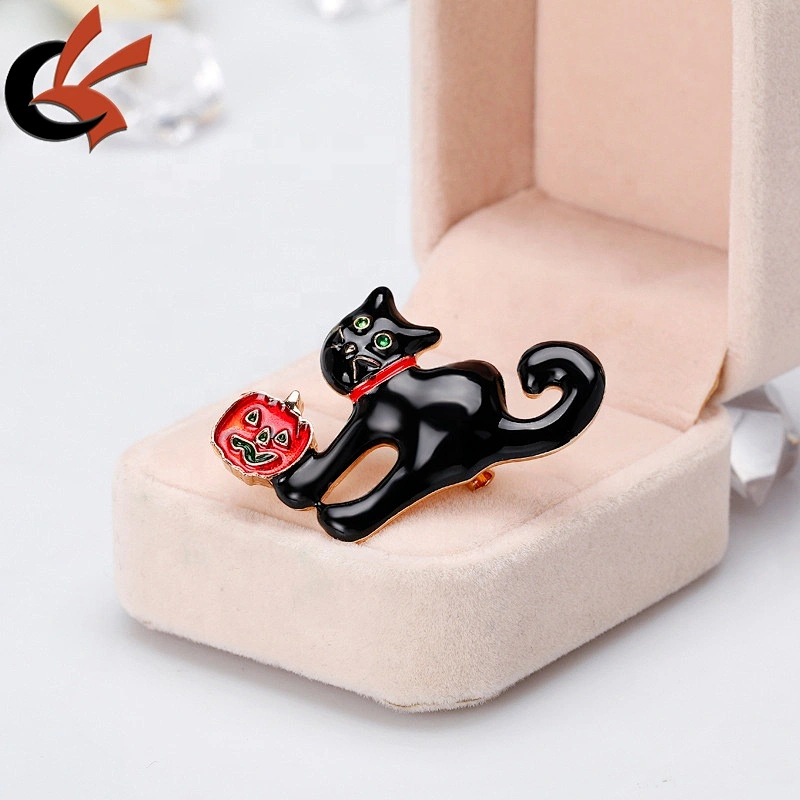Wholesale Halloween Enamel Cartoon black cat pumpkin brooch pins