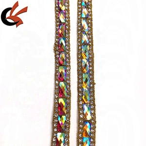 Wholesale Red AB hot fix rhinestone trims iron on crystal ribbon trimming