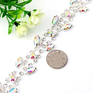Sew-on crystal rhinestone AB silver head chain for bridal jewelry