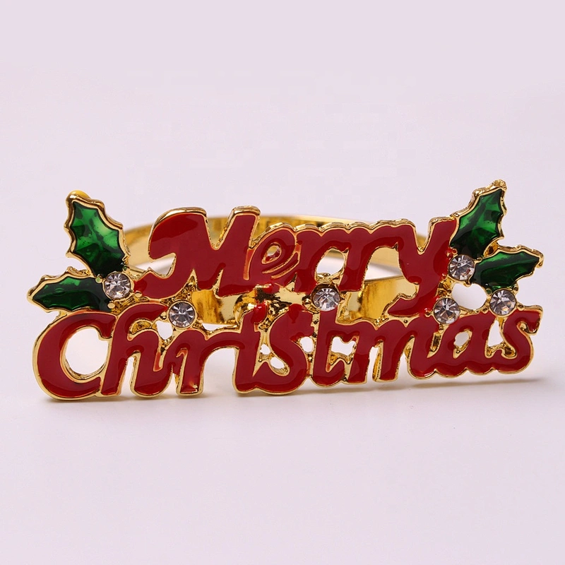 New enamel painted Xmas crafts Merry Christmas napkin ring for banquet home party kitchen dining table linen accessories