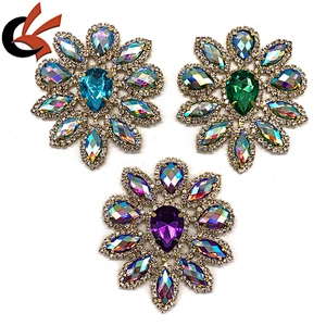 Drop shape rhinestone Appliques colorful AB Color Sew On Rhinestones patch with Gold Bottom