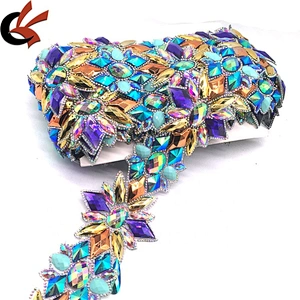 Various Colors Fabric Iron On Crystal Trimmings Banding Hot Fix Rhinestone Trims For DIY Dress Accessories