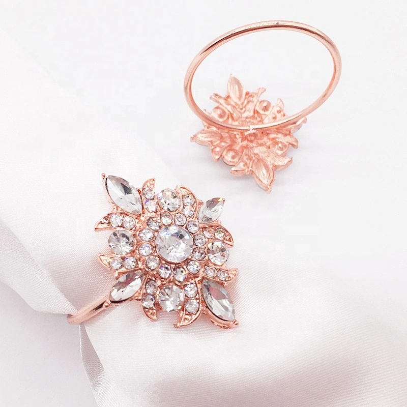 6 Pieces/Pack Napkin Rings Low Price Silver Metal Rose Gold Table Crystal Napkin Rings For Wedding Table