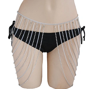 Jewelry eye-catching style gold and silver rhinestone strass sexy belly ring multi layer hip body chain