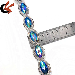 Newest AB colors crystal fancy iron on hot fix tape trimming for dress decoration