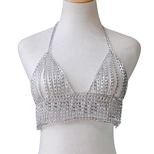 Fashionable trendy chunky statement clothing decorative stainless metal chain sexy open bikini body chain