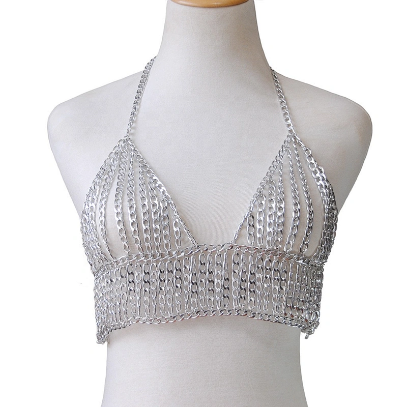 Fashionable trendy chunky statement clothing decorative stainless metal chain sexy open bikini body chain