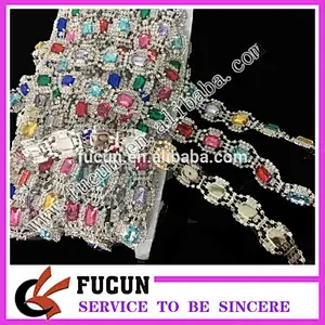 Top quality shinning Colorful beaded rhinestone bridal trimmings chain