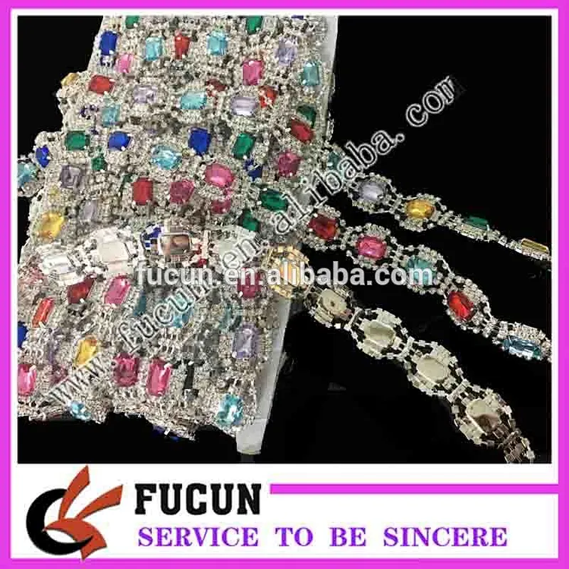 Top quality shinning Colorful beaded rhinestone bridal trimmings chain