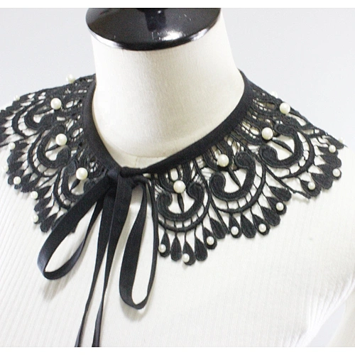 Custom-make 2021 New design black lace detachable collar beaded hollowed-out embroidered collar for women