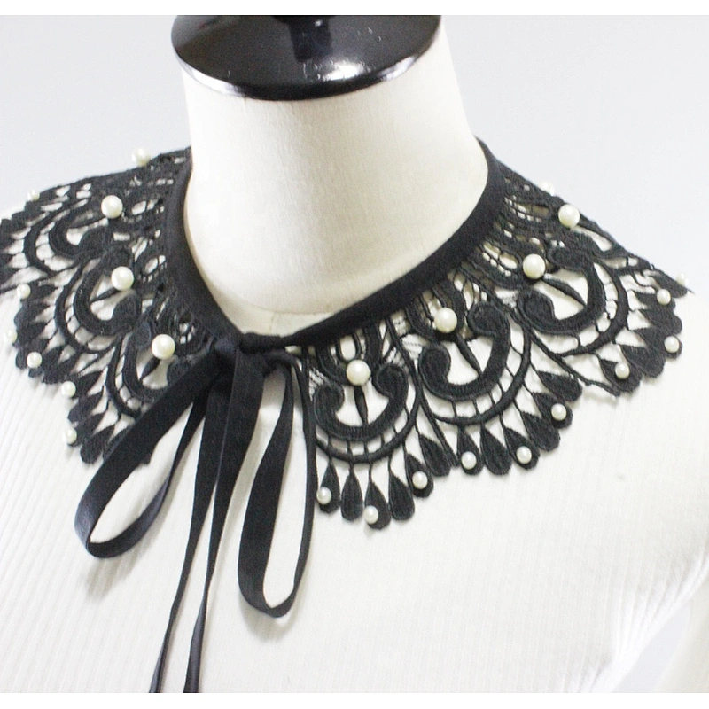 Custom-make 2021 New design black lace detachable collar beaded hollowed-out embroidered collar for women