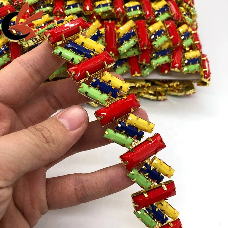 Costume dress decoration Red Yellow Green Blue rectangle rhinestone alternate chain trimming