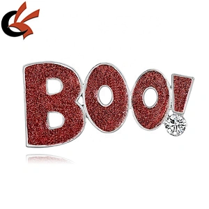 Boo enamel with glitter Rhinestone halloween party gift brooch pin