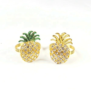 new exquisite diamond golden metal pineapple rhinestone fruit napkin ring for hotel kitchen dinning table showing
