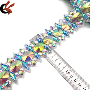 Hot fix rhinestone colors ab crystal resin beaded banding trims for garment accessories