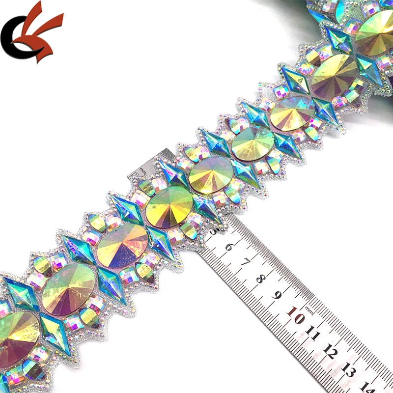 Hot fix rhinestone colors ab crystal resin beaded banding trims for garment accessories