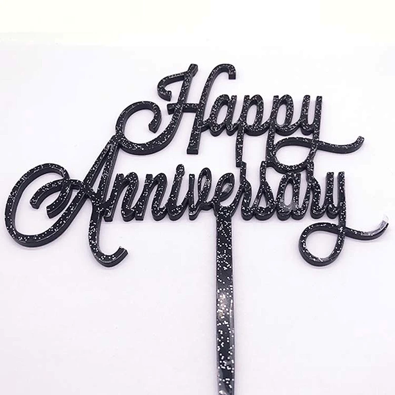 Happy Anniversary Black Glitter Acrylic Cake Topper Suppliers