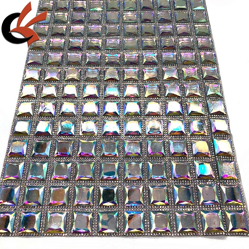 Wholesale shining clear AB crystal hot fix rhinestone mesh sheet