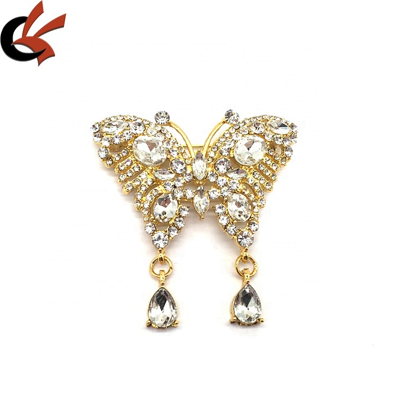 Silver/gold butterfly shaped luxury design brooch pin women suit safety brooch pins for evening dress